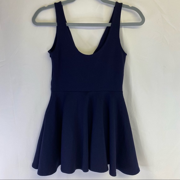 Lulu's  “I Feel Good” Skort Skater Dress Navy Blue Plunging V-Neck - Picture 5 of 12